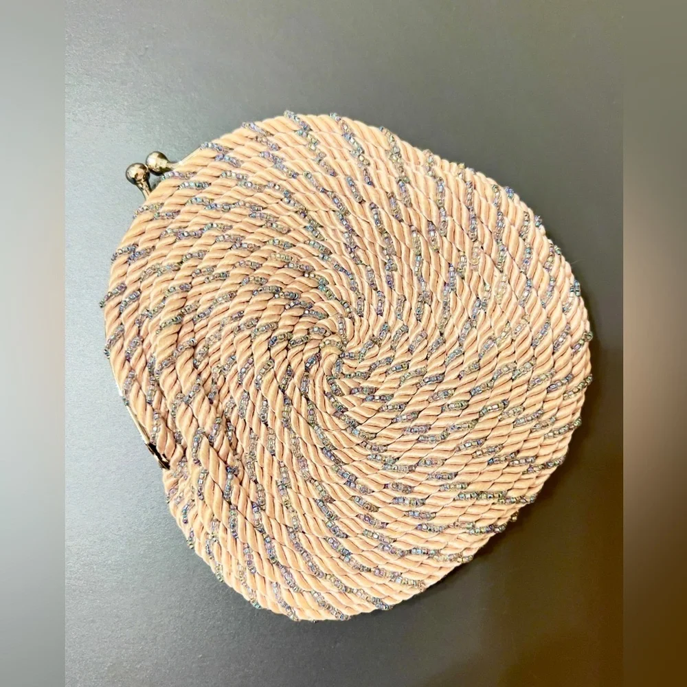 Vintage Evening Treasures Silver Beaded and Twine Clutch Purse